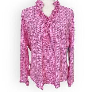 NWT G Lifestyle Cubic UPF 50+ Long Sleeve Double Ruffle Active Top